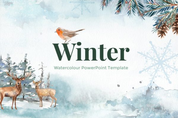 冬季水彩设计风格素材库精选PPT模板下载 Winter – Watercolour PowerPoint Template