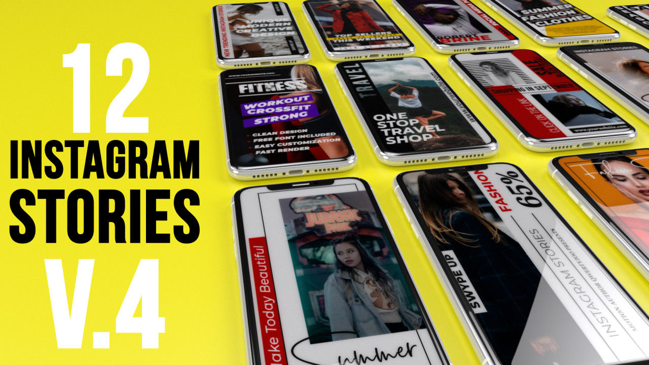 12个设计时尚创意动画的Instagram故事素材库精选pr模板