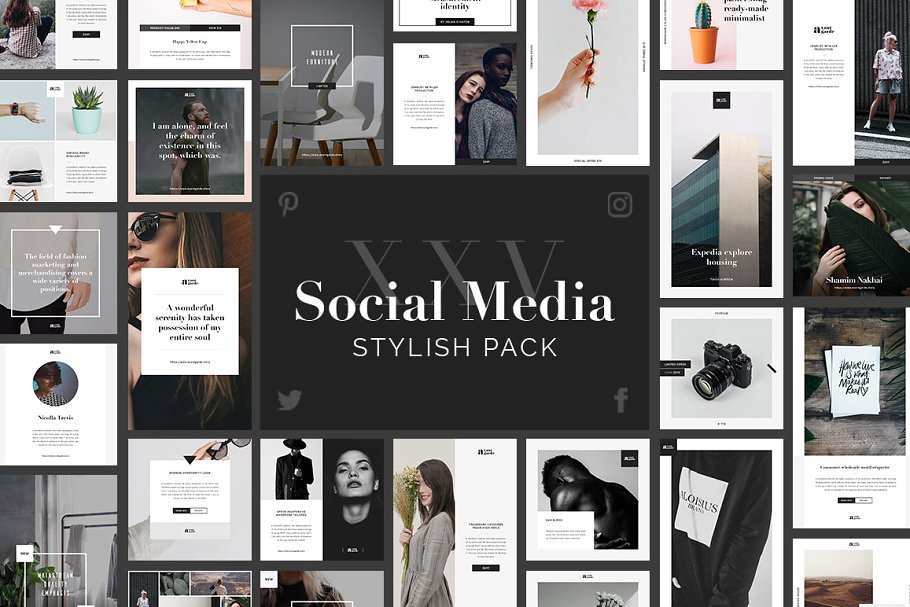 时尚风格社交媒体贴图PSD模板素材库精选 Stylish Social Media Pack插图