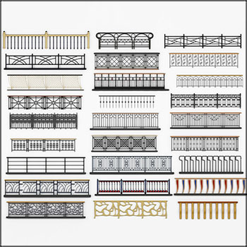 现代铁艺围栏栏杆护栏组合素材之家精选3D模型