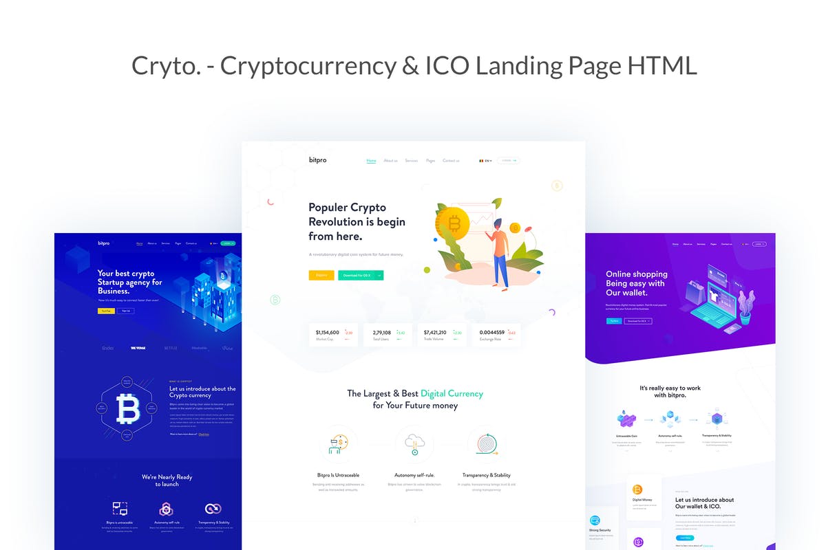 比特币&加密货币网站着陆页HTML模板素材库精选 Cryto – Bitcoin & Cryptocurrency Landing Page HTML插图