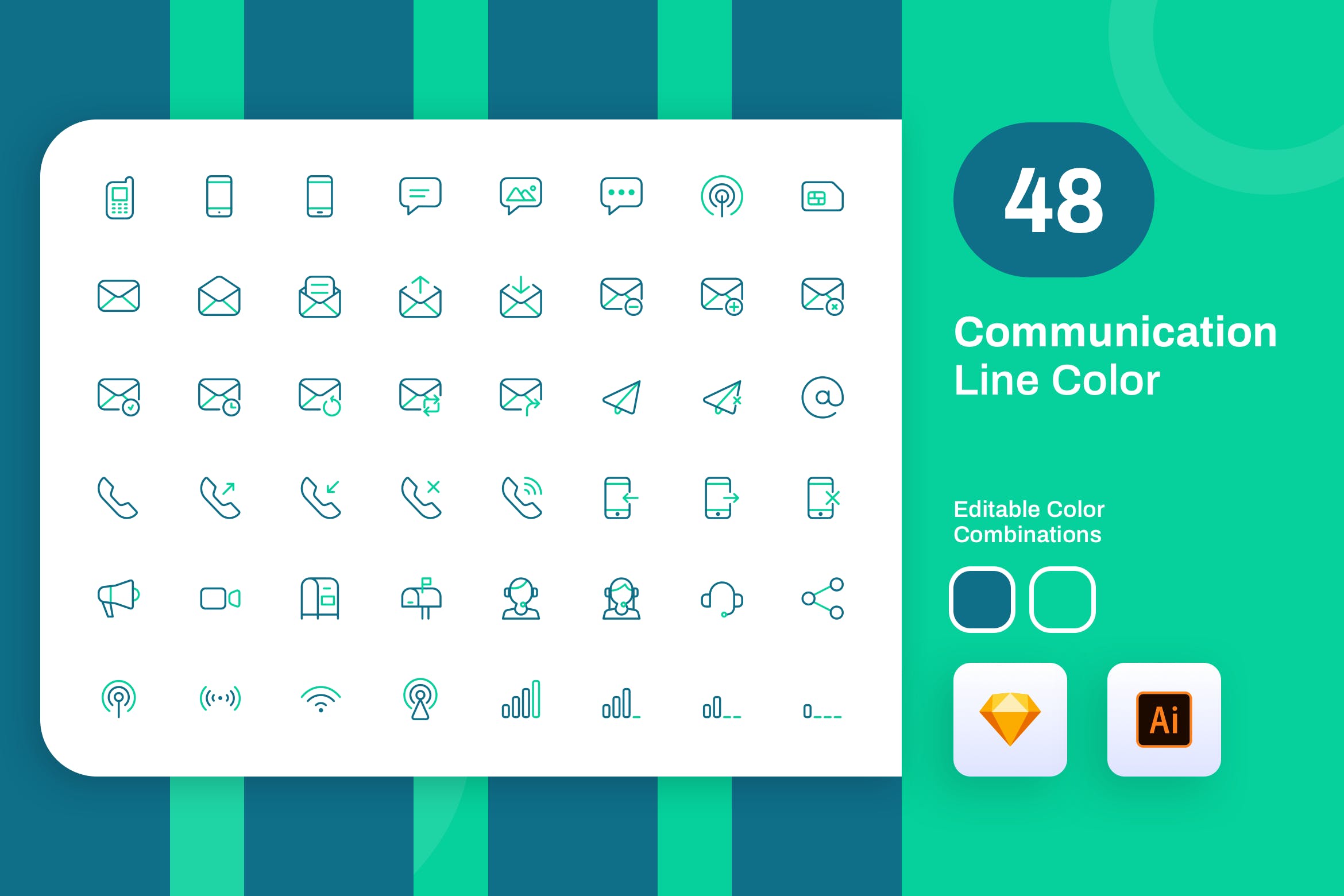 48枚移动通信主题彩色矢量线性素材库精选图标 Communication Line Color插图