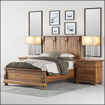 床和床头柜台灯相框架素材之家精选3D模型