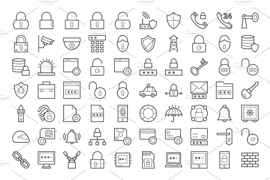 100+信息数据安全处理矢量图标 100+ Security Vector Icons插图(1)