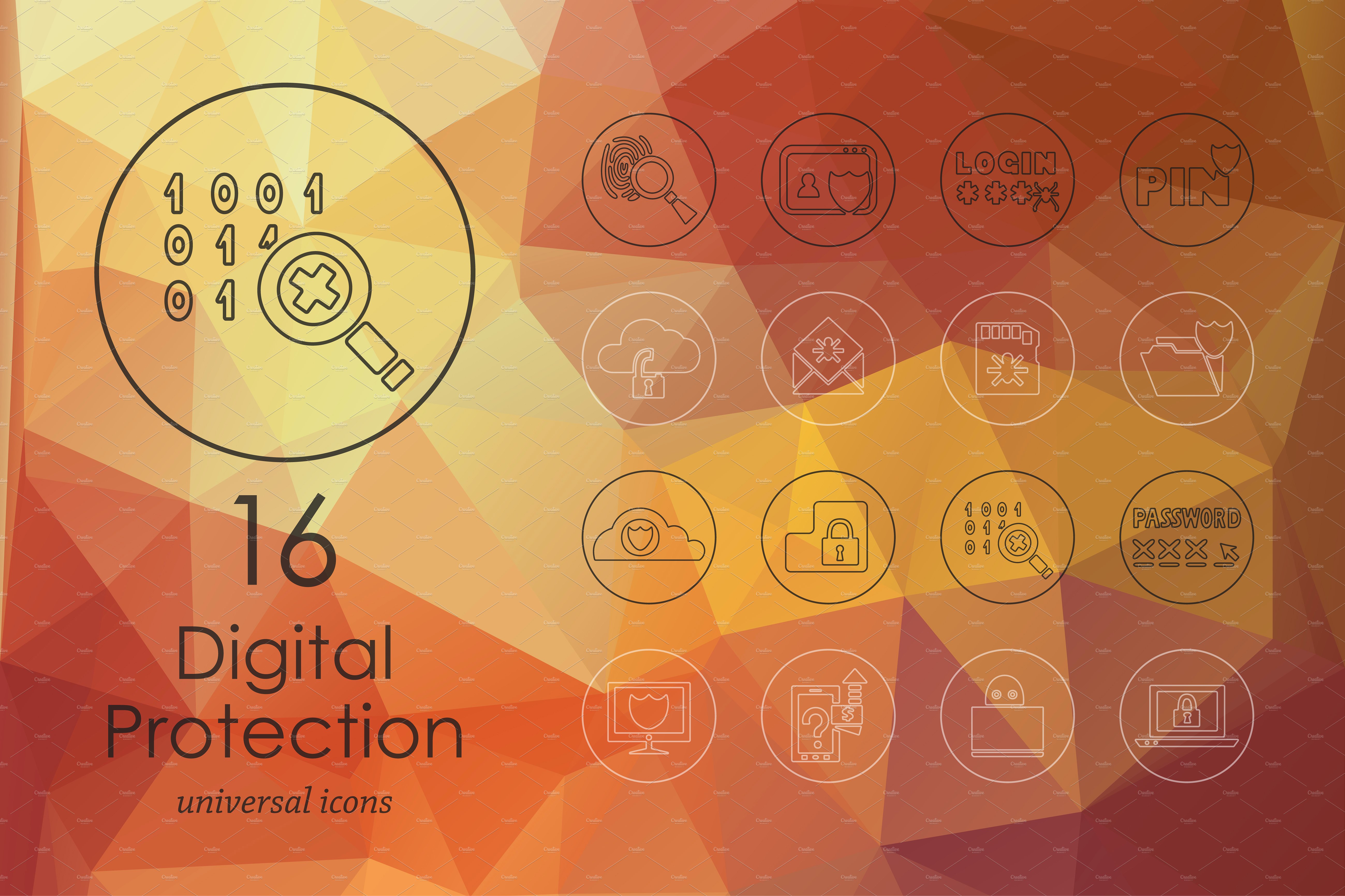 16枚互联网数据安全主题图标 16 digital protection icons插图