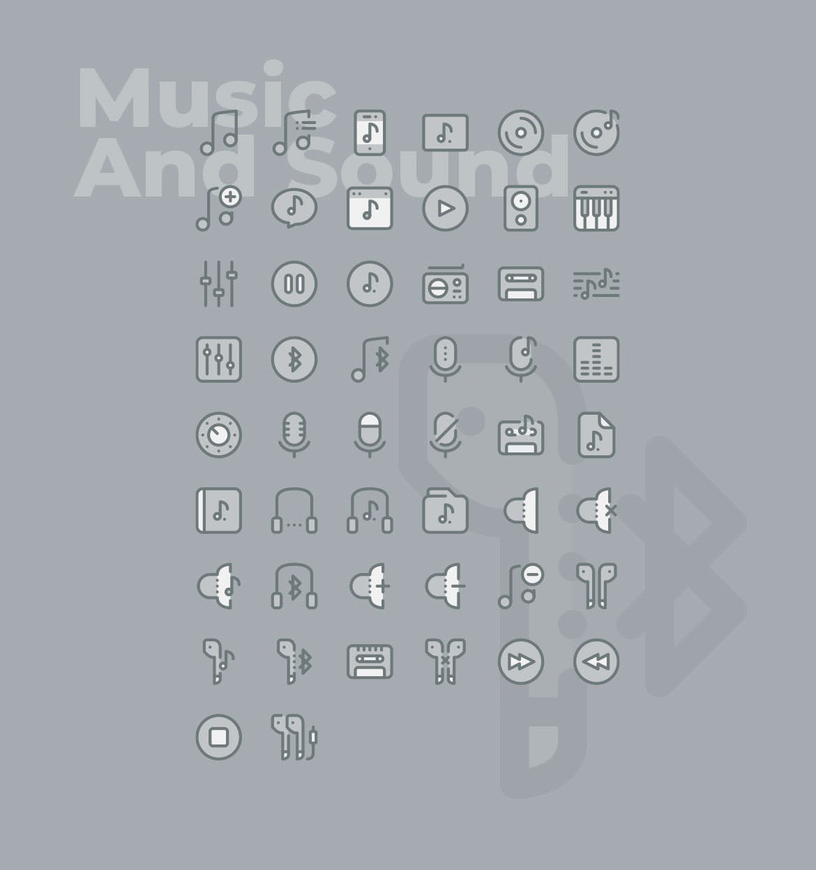50枚音乐&声音主题矢量双色调素材库精选图标 50 Music and Sound Icons – Two Tone Style插图(1)