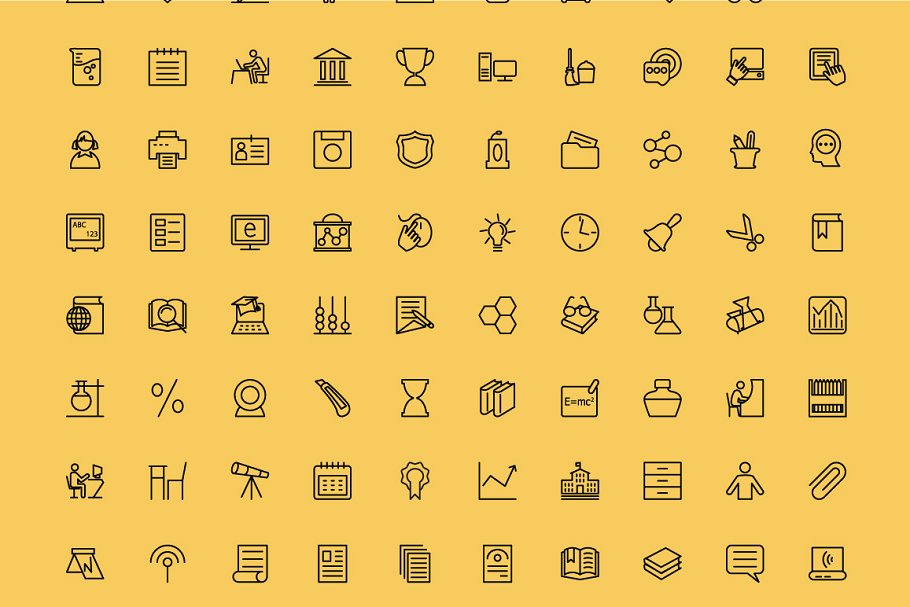 200枚教育主题图标 200 Education Icons插图(1)