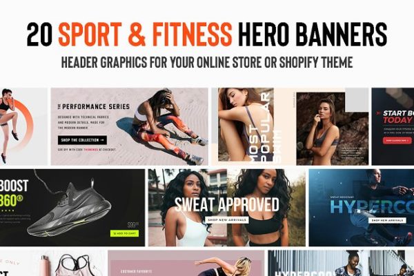 20款健身户外运动广告Banner模板 20 Fitness &amp; Workout Hero Banner PSD