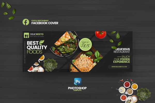 食品＆餐厅品牌宣传Facebook封面＆Banner素材库精选广告模板 Delicresto – Food &amp; Restaurant FB Cover Template