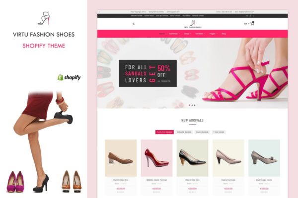 时尚女鞋品牌网站&amp;商城Shopify主题模板素材库精选 Virtu – Fashion Shoes Store Shopify Theme