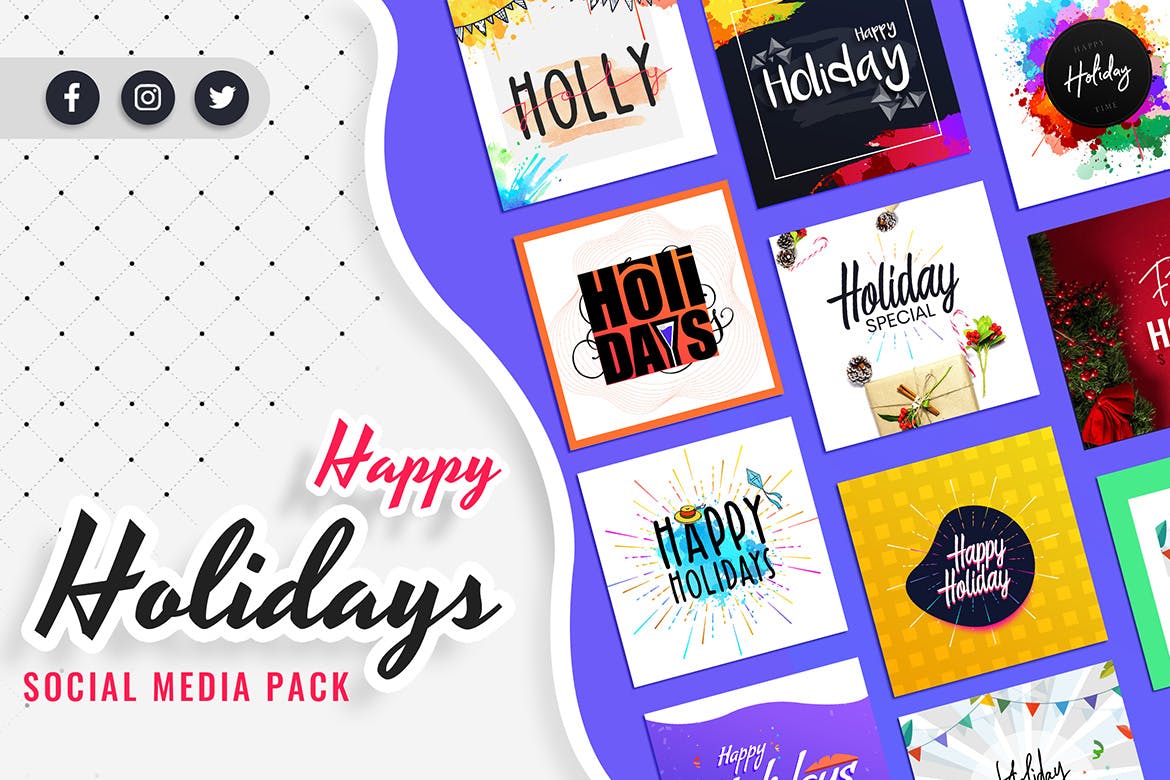 节假日庆祝主题社交媒体贴图设计模板素材库精选 Holiday Social Media Post Templates插图(1)