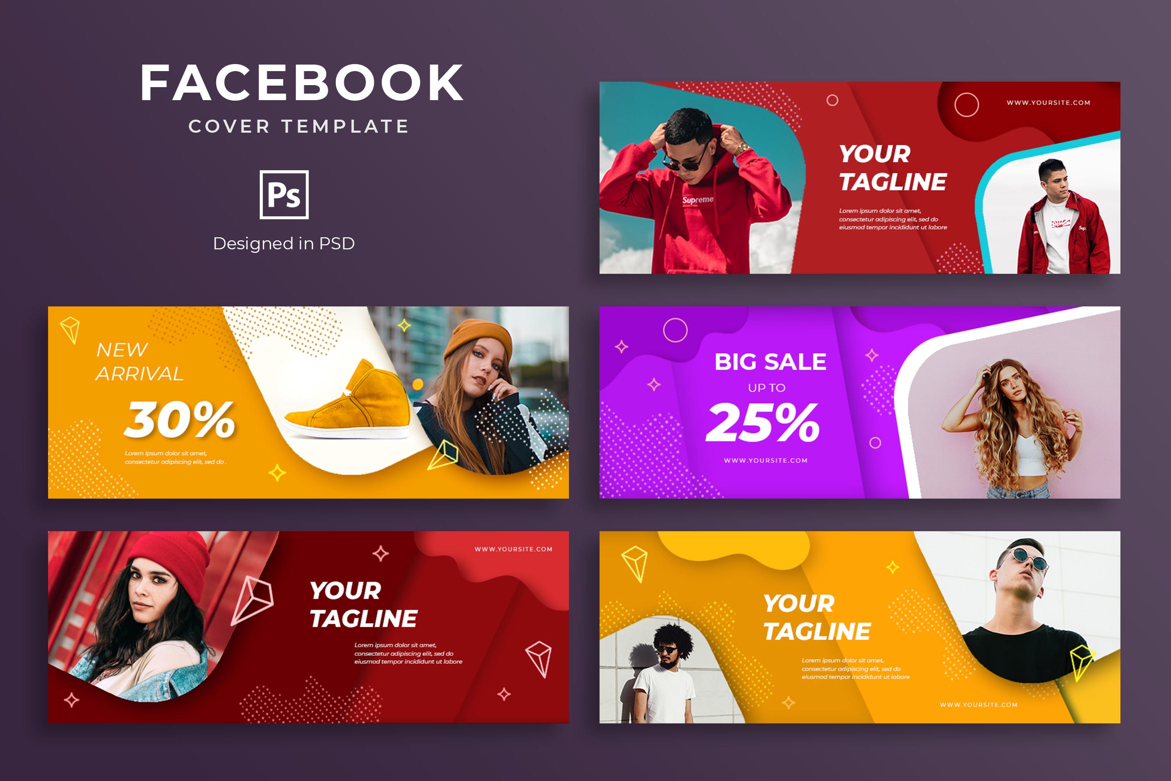 时尚服饰促销广告Facebook主页封面设计模板素材库精选 Fashion Facebook Cover Template插图