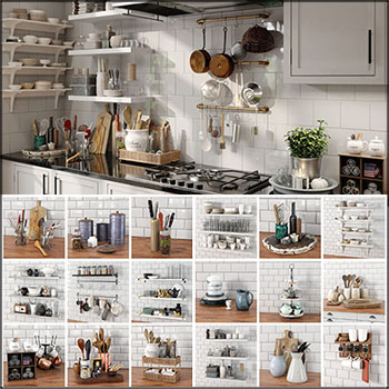 厨卫用品碗具勺子碟子调味品碗架素材之家精选3D模型