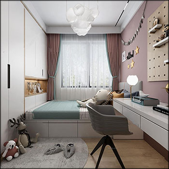 北欧榻榻米儿童房小孩房3d场景模型