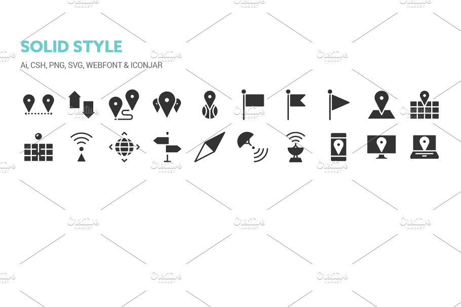 180个地图和位置线性及实体图标 Maps and Locations Icons插图(10)