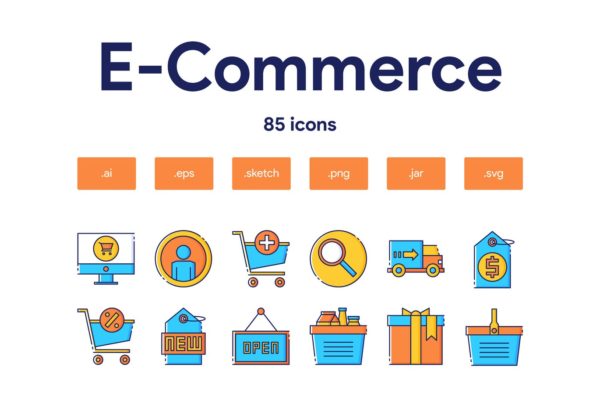 85枚电子商务主题矢量素材库精选图标 E-Commerce Icon Set