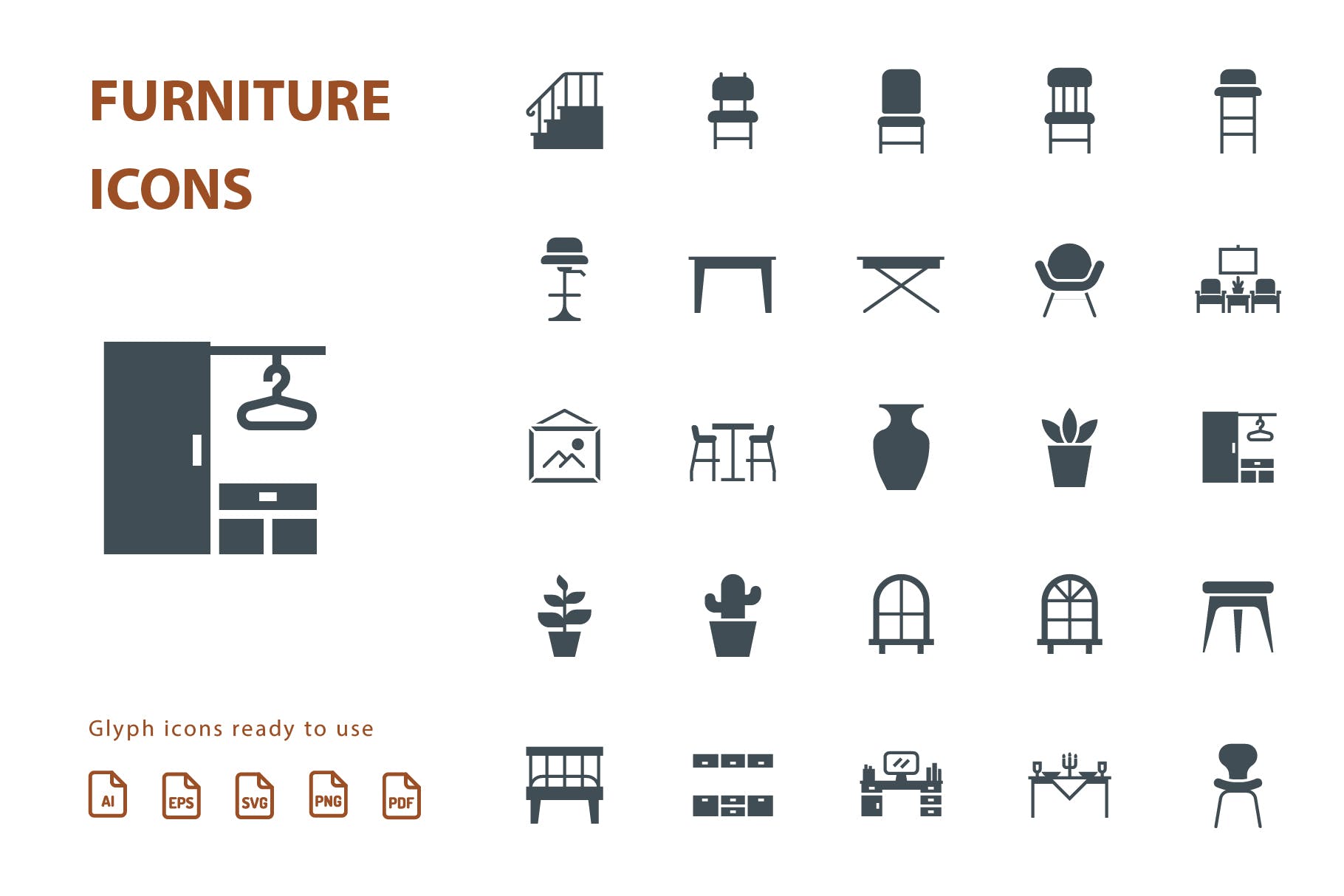 25枚家具主题矢量轮廓素材库精选图标v3 Furniture Glyph Part 3插图(1)