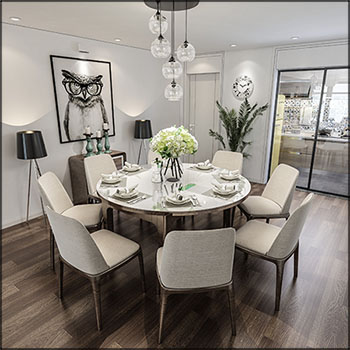 圆形团圆餐桌和餐椅碗具素材之家精选3D模型