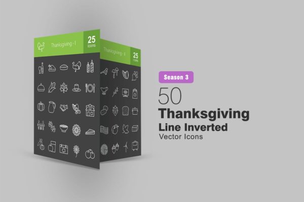 50枚感恩节主题反转色矢量线性素材库精选图标 50 Thanksgiving Line Inverted Icons