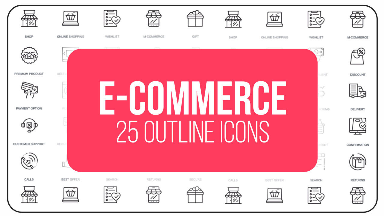 25个灵活独特创意的电子商务大纲动画图标素材库精选AE模板