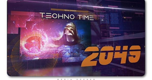 企业品牌发展历程里程碑视频制作素材库精选AE模板 Techno Time 2049 Media Opener
