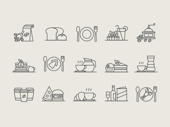 餐厅&amp;咖啡矢量线性素材库精选图标 Restaurant &amp; Coffee Icons