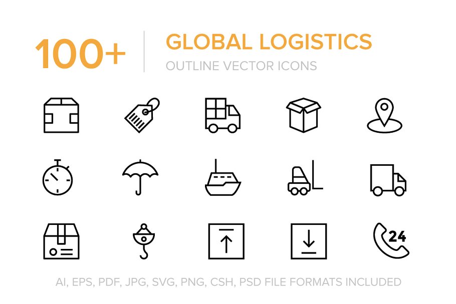 100+全球物流运输主题矢量图标 100+ Global Logistics Vector Icons插图