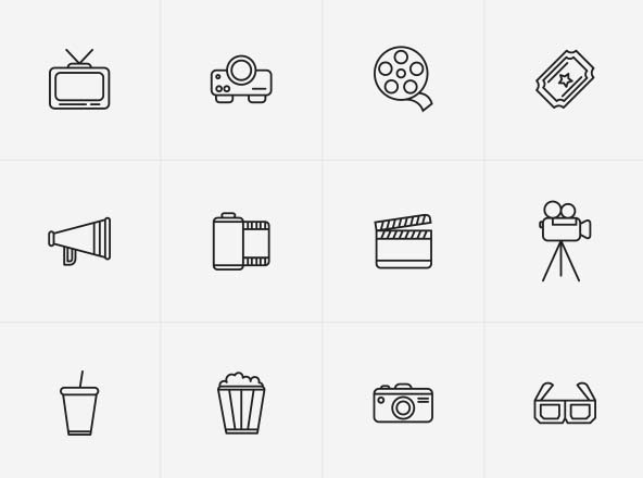 电影相关主题矢量线性素材库精选图标 Line Vector Cinema Icons