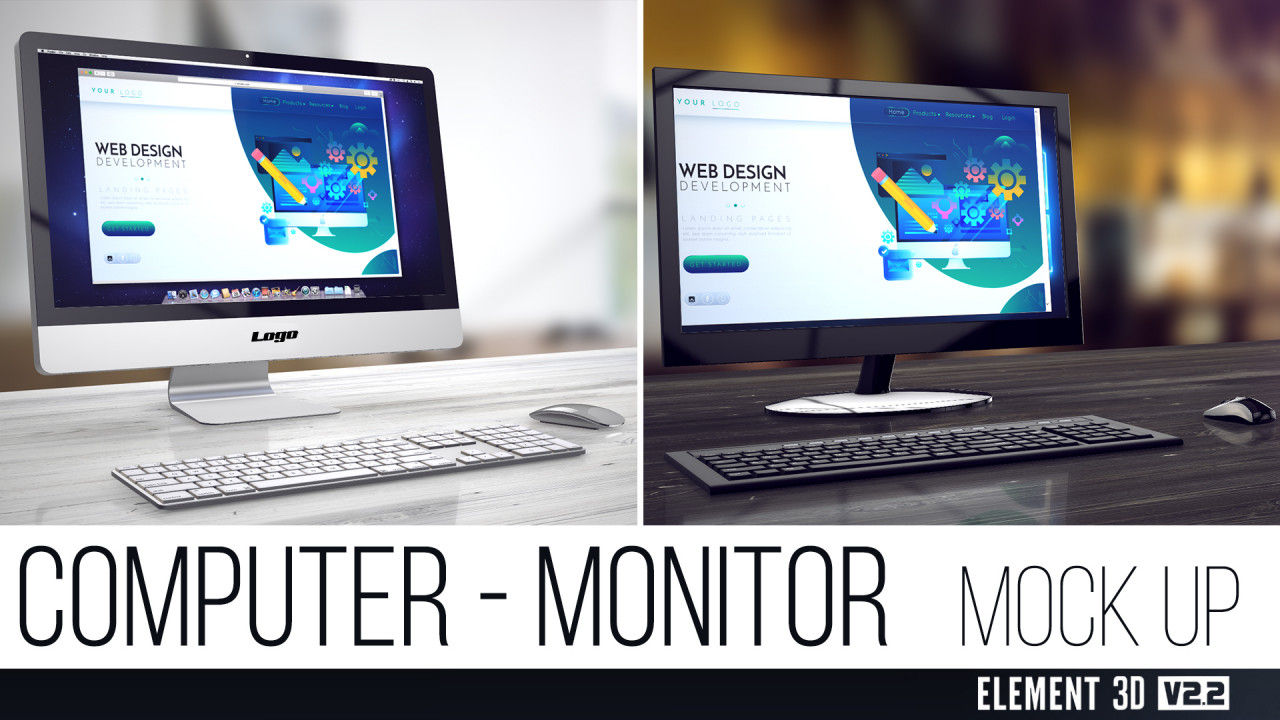 简洁创意的电脑显示器小样展示素材库精选AE模板