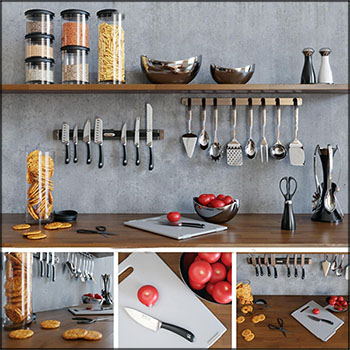 现代厨房刀具饼干厨具素材之家精选3D模型