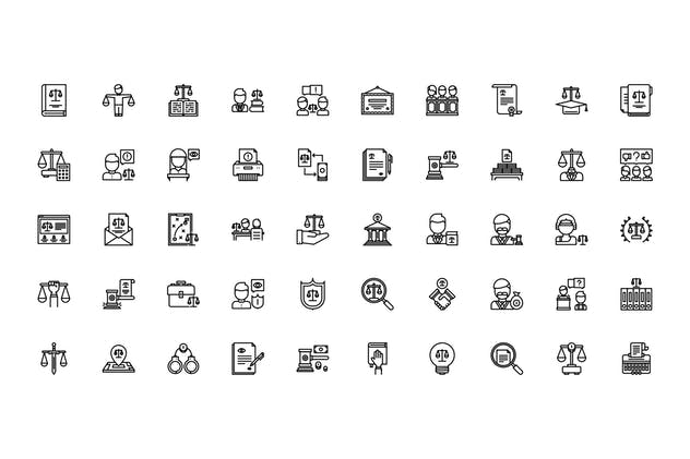 50枚法律主题黑色线条矢量图标 Law 50插图(1)