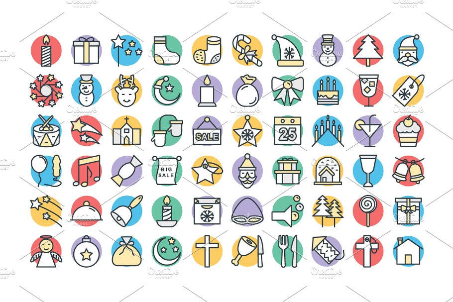 100+圣诞节日元素矢量图标 100+ Christmas Vector Icons插图(1)