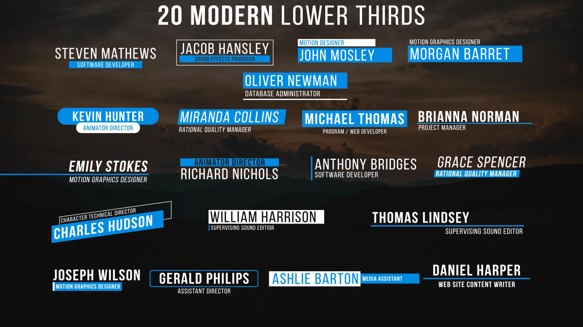 20个现代精美创意的低三分之一标题动画素材库精选AE模板