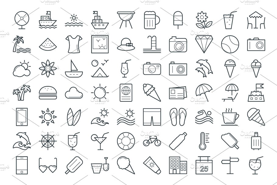 125+夏季游玩矢量线条图标 125+ Summer Vector Icons插图(1)