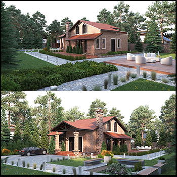 欧式度假屋，别墅室外场景素材之家精选3D模型