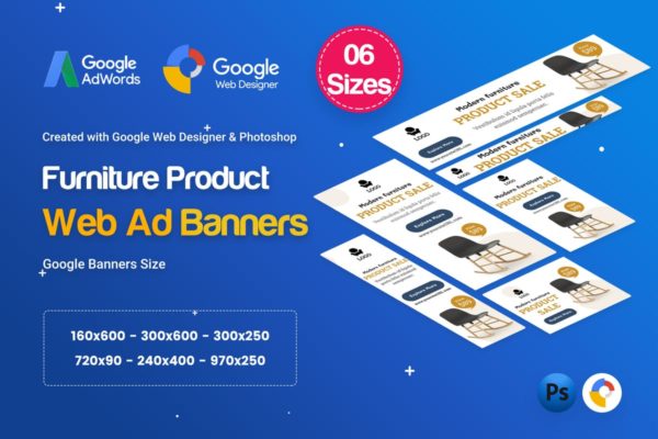 家具网上商城广告Banner设计模板 Furniture Product Banners Ad D29 – GWD