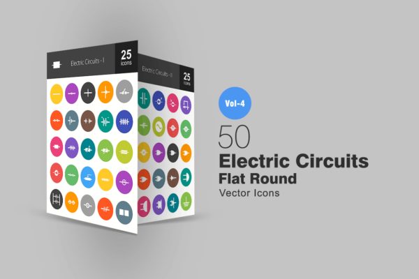 50枚电路线路板主题扁平风圆形素材库精选图标 50 Electric Circuits Flat Round Icons