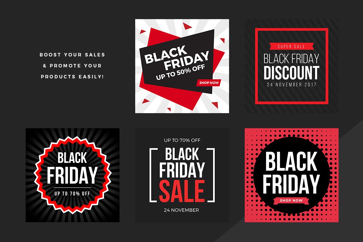 社交媒体黒五购物节促销广告Banner设计模板素材库精选v3 Black Friday Social Media Banners V3插图(3)