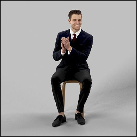 穿着黑色西装坐着拍手的男人素材之家精选3D模型