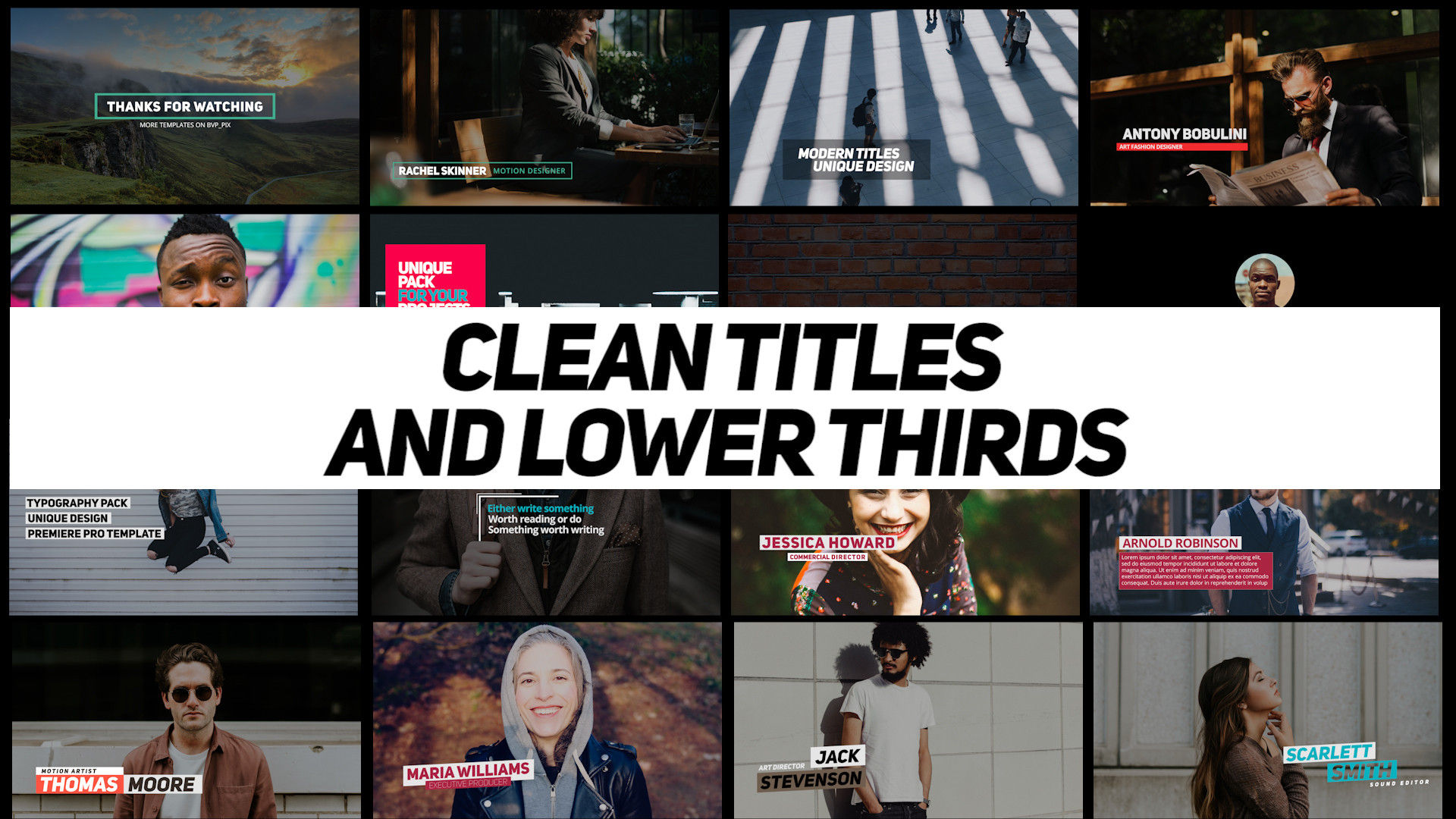 16个干净的标题和下三分之一动画标题素材库推荐PR模板