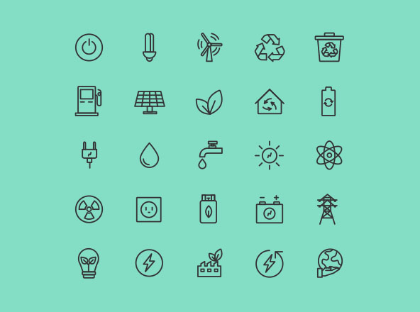 能源与生态矢量线性图标素材 Energy &amp; Ecology Line Vector Icons