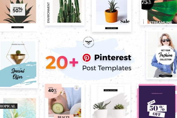 20+Pinterest社交文章简约时尚风格贴图设计模板素材库精选 Pinterest Social Media Templates