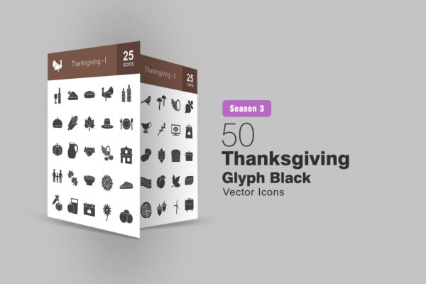 50枚感恩节主题矢量字体素材库精选图标 50 Thanksgiving Glyph Icons