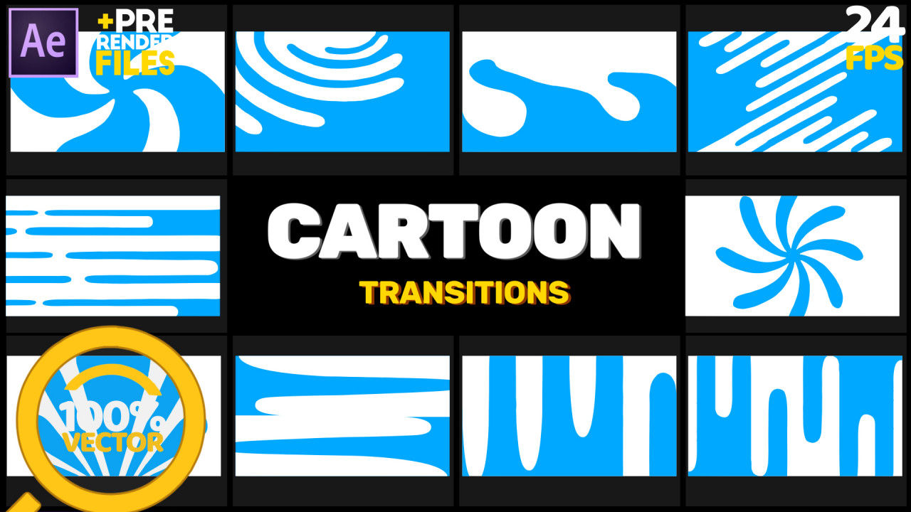 10种酷炫的卡通过渡素材库精选AE模板