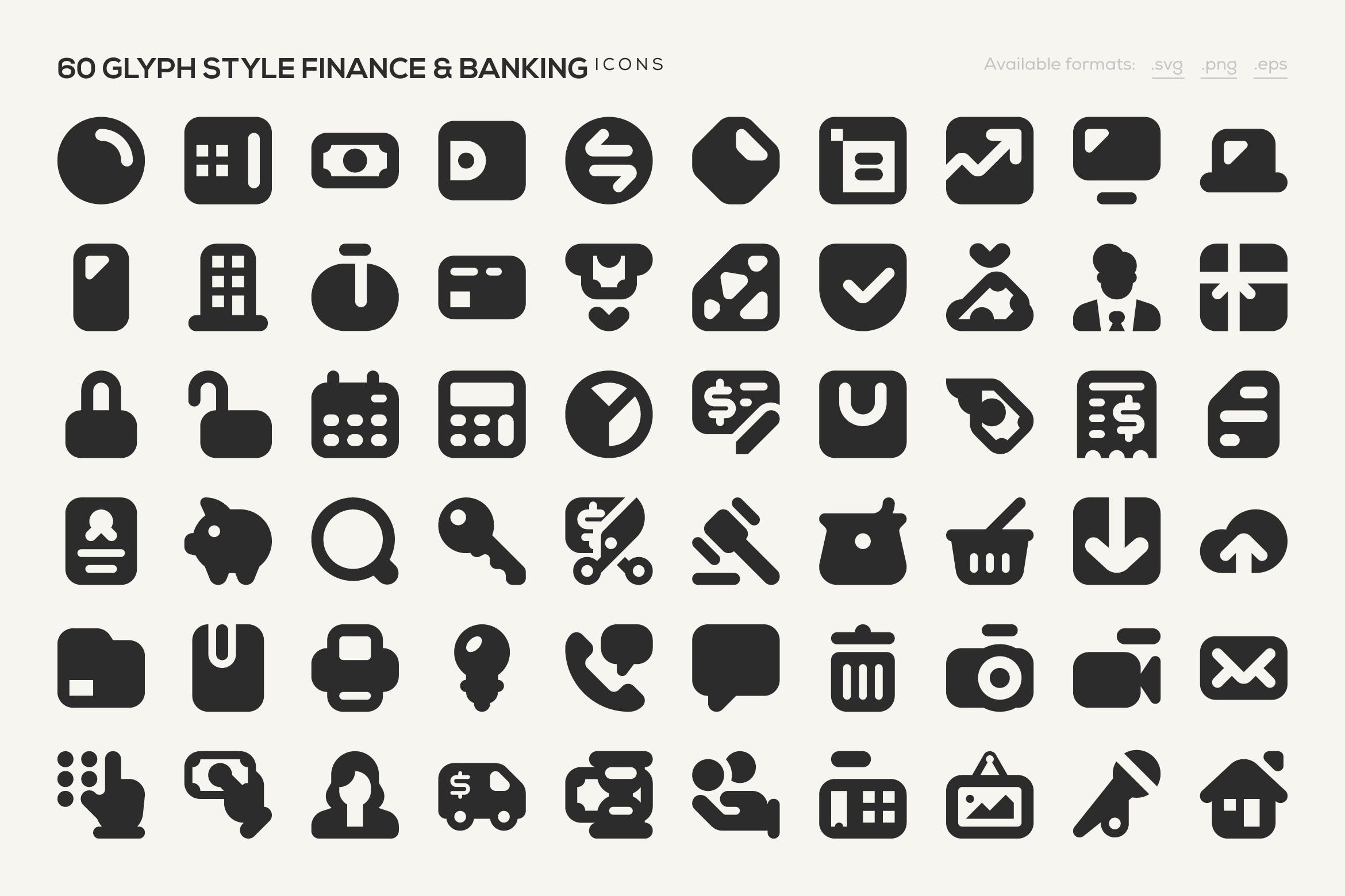 60枚金融和银行主题字体图标素材 60 Glyph Style Finance & Banking Icons插图
