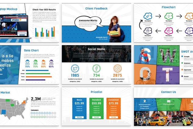 有趣的连环画漫画风格PPT幻灯片模板 Comic – Fun Powerpoint Presentation Template插图(3)