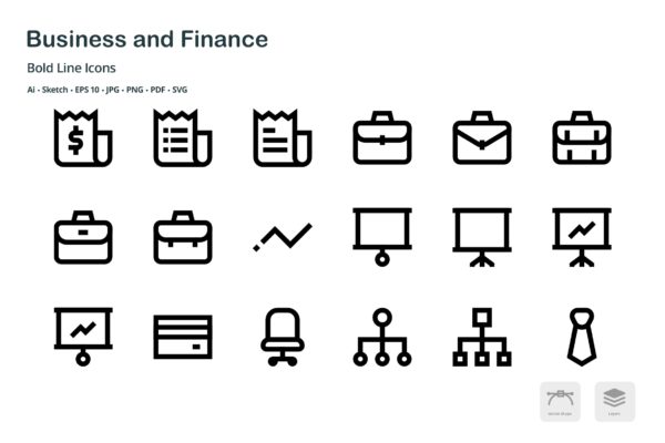 商业&amp;金融主题粗线条风格矢量素材库精选图标 Business and Finance Mini Bold Line Icons