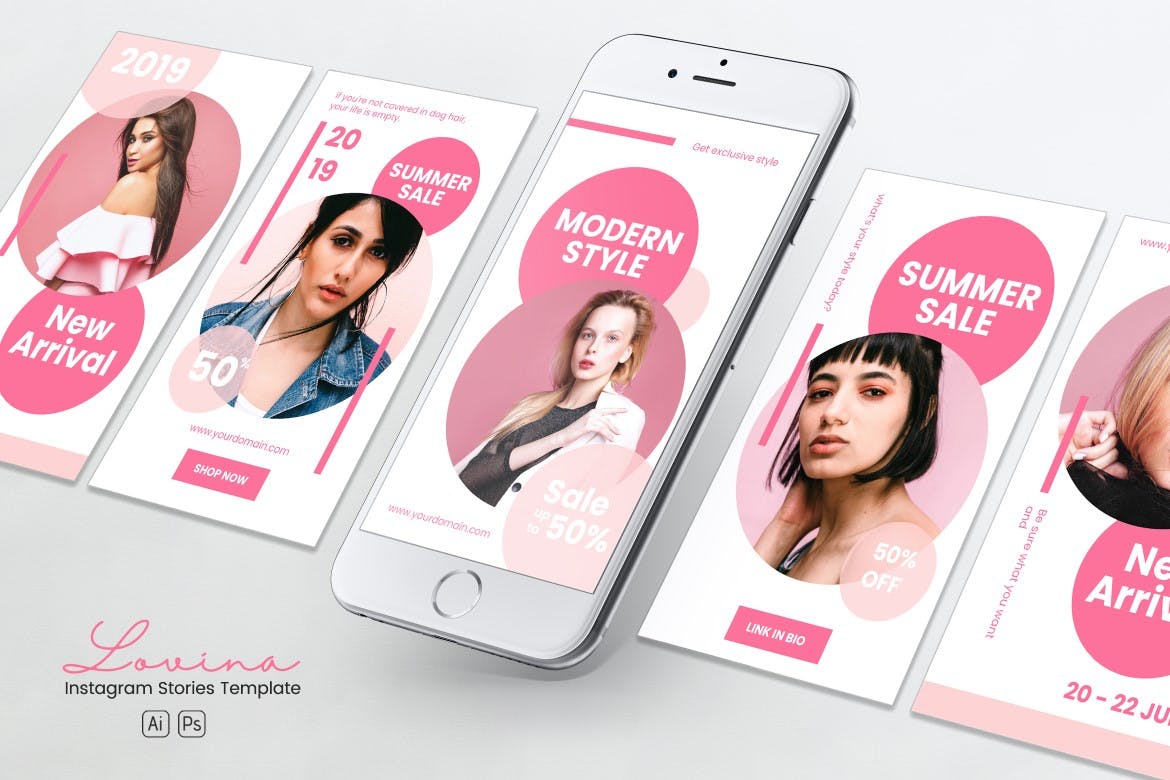 甜蜜时尚主题Instagram社交品牌故事PSD&AI设计模板素材库精选 Sweet Fashion Instagram Stories PSD & AI Template插图(3)