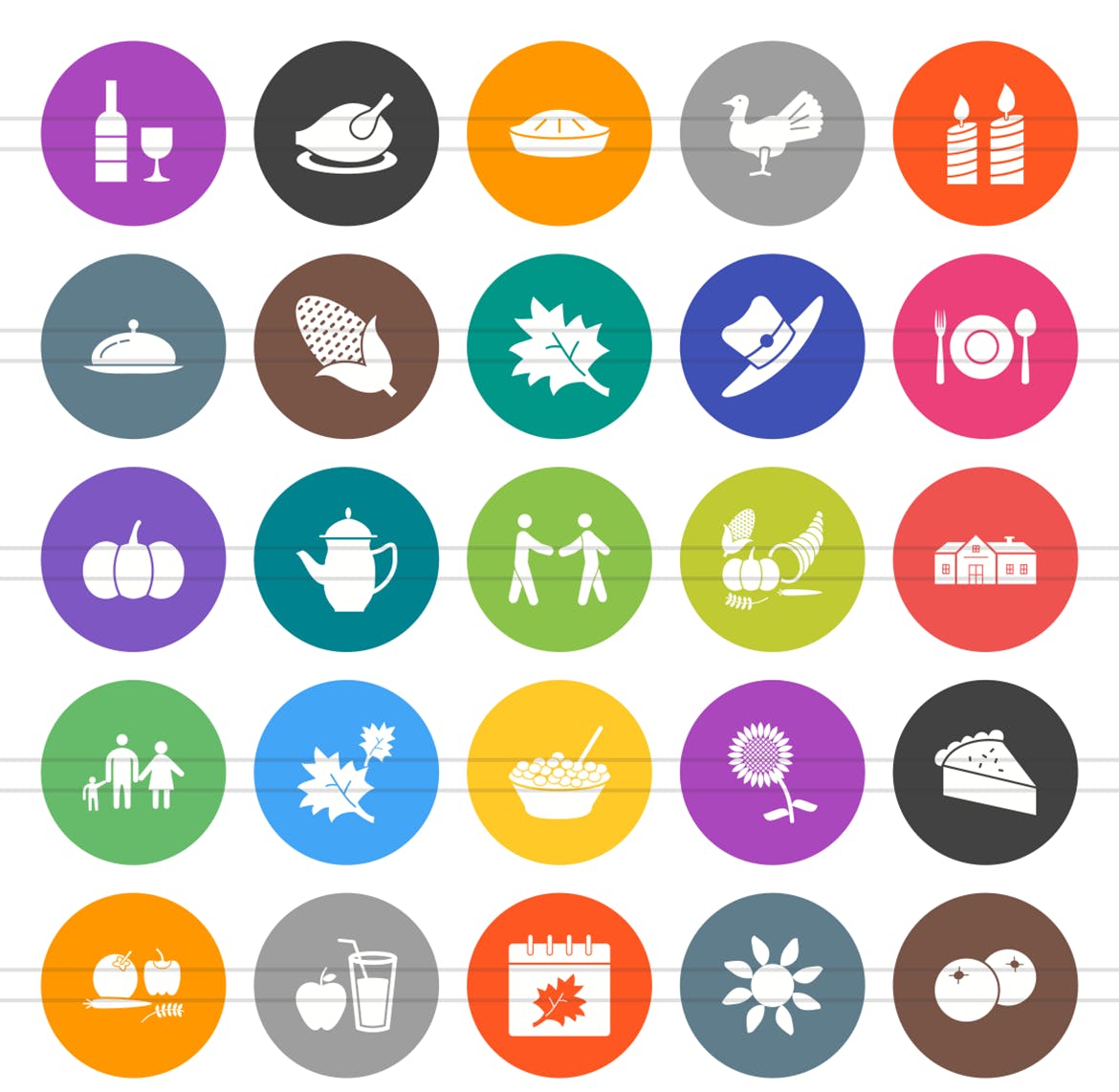 50款感恩节主题扁平设计风格圆角图标 50 Thanksgiving Flat Round Icons插图(1)