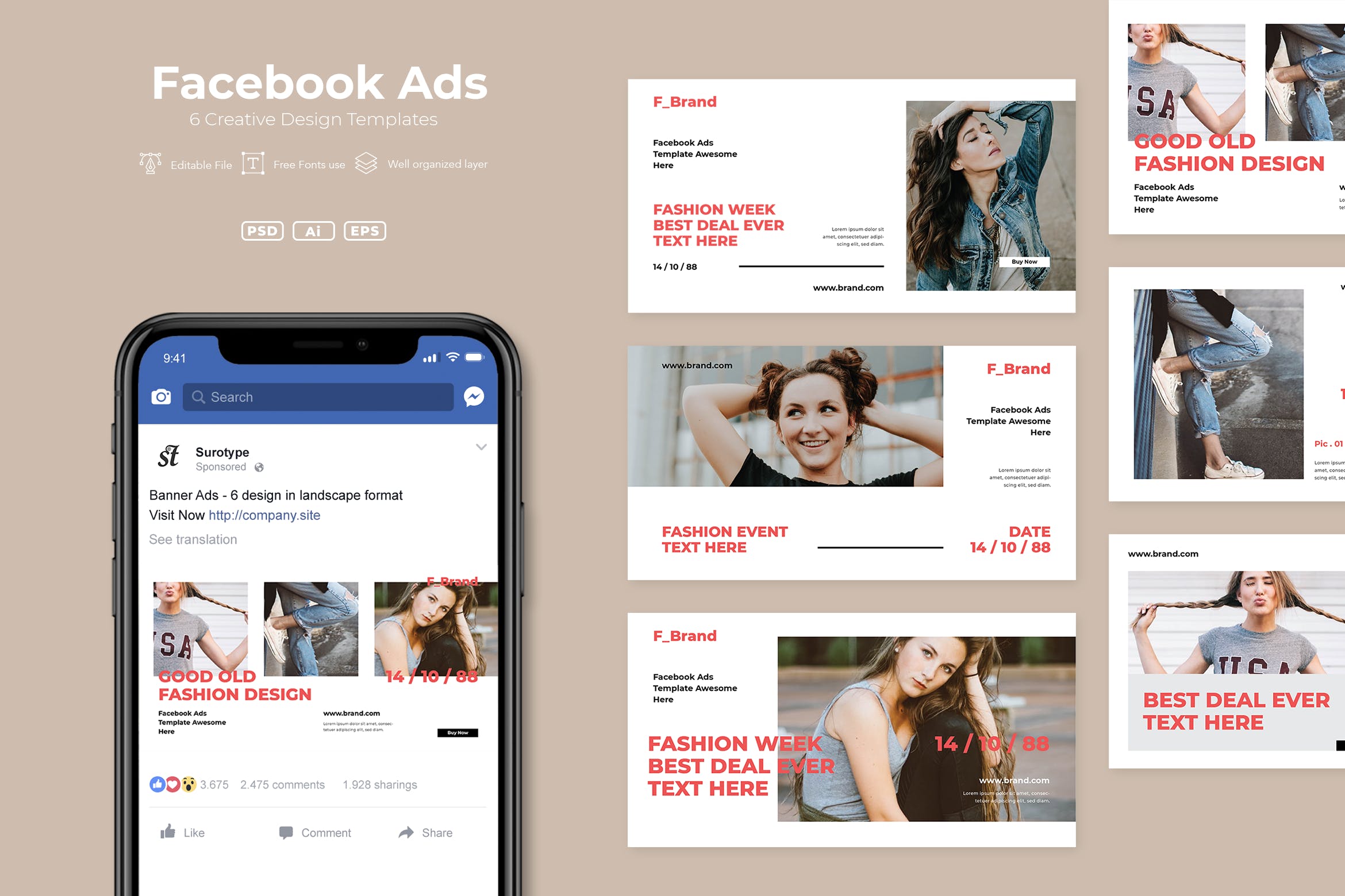 时尚服饰品牌Facebook社交推广广告设计模板素材库精选v15 SRTP – Facebook Ads. v15插图